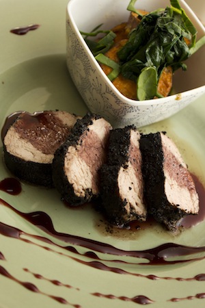 Coffee and Cocoa crusted Pork Filet - Manuel's Creative Cuisine - made by Nick Kern